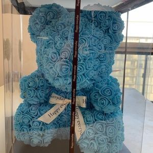 Happy Everyday Rose Teddy Bear - Light Blue - 14 inch
